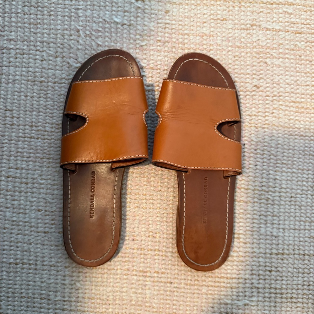 Brown Leather Slide Sandals